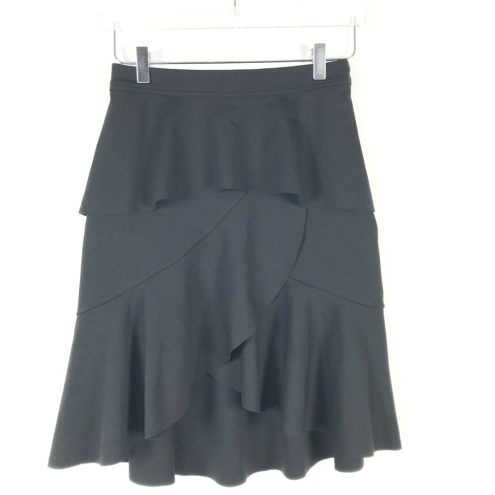 Club Monaco Skirt Womens 4 Small Black Mini Ruffle Layered Asymmetrical Hem New